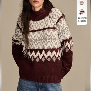 Lucky Brand Burgundy Fair Isle Mock Neck